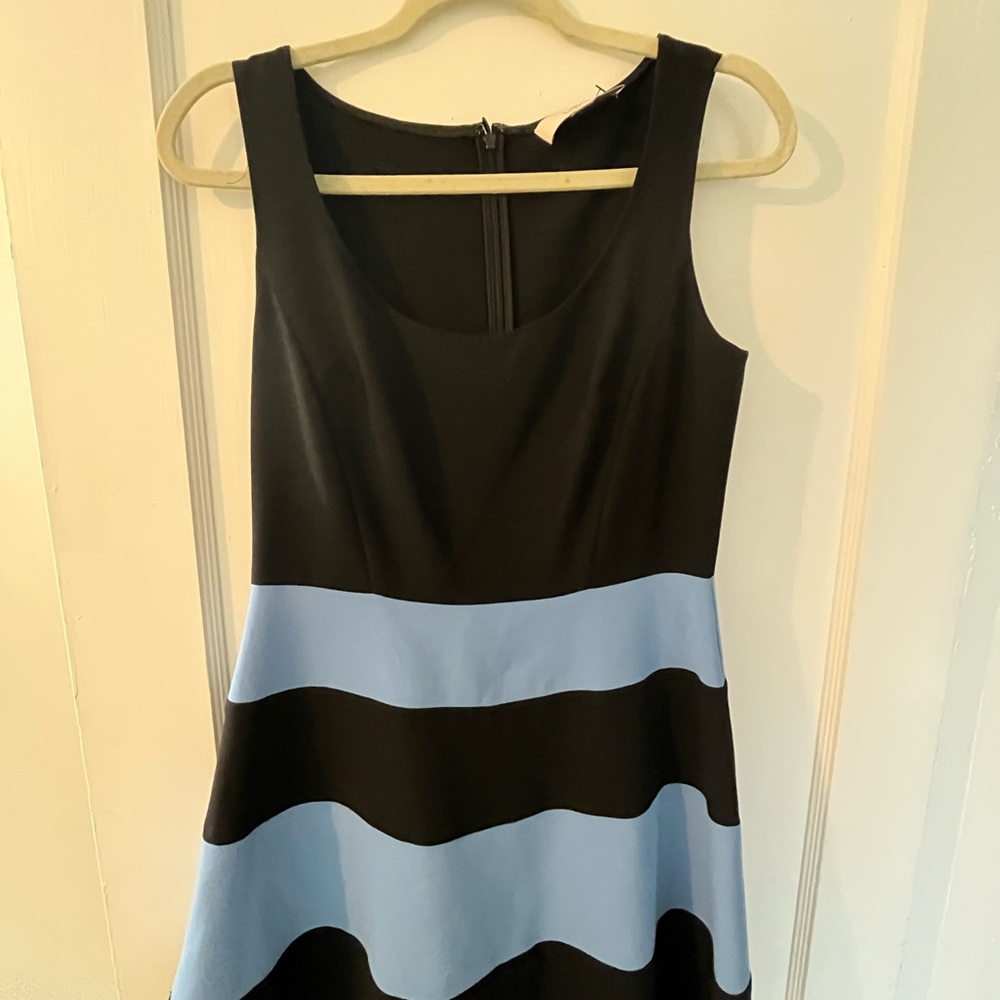LOFT Black and Blue Fit and Flare Mini Dress